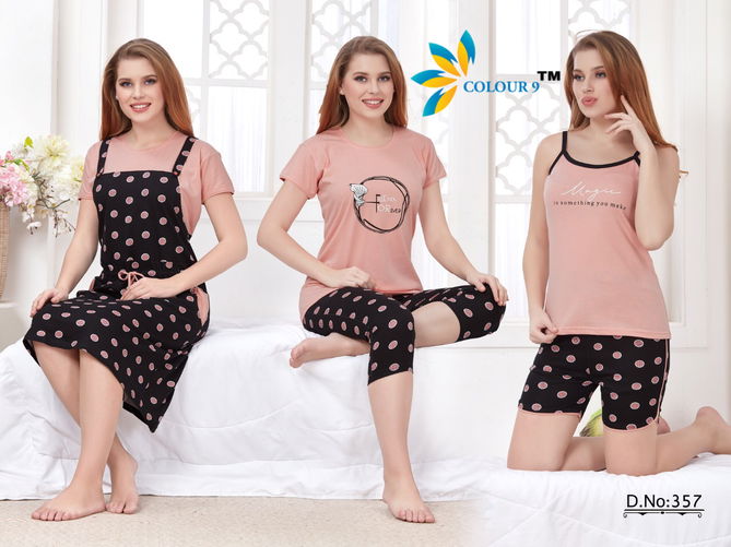 Colour 9 Comfy 5 Piece Latest Fancy Designer Hosiery cotton  Western Night suits Collection